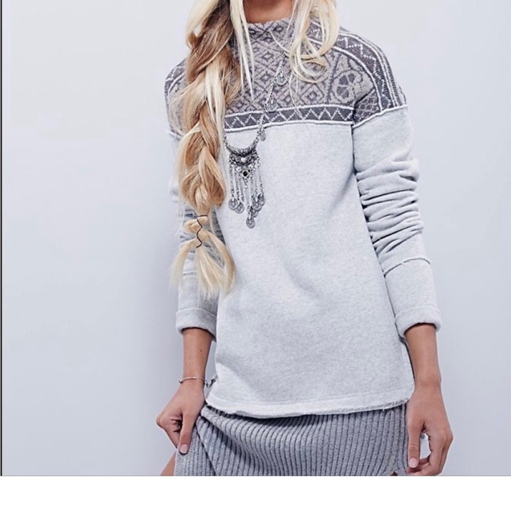 Free People Snow Bunny Mock Neck Knit Sweatshirt Sweater Shirt Turtleneck